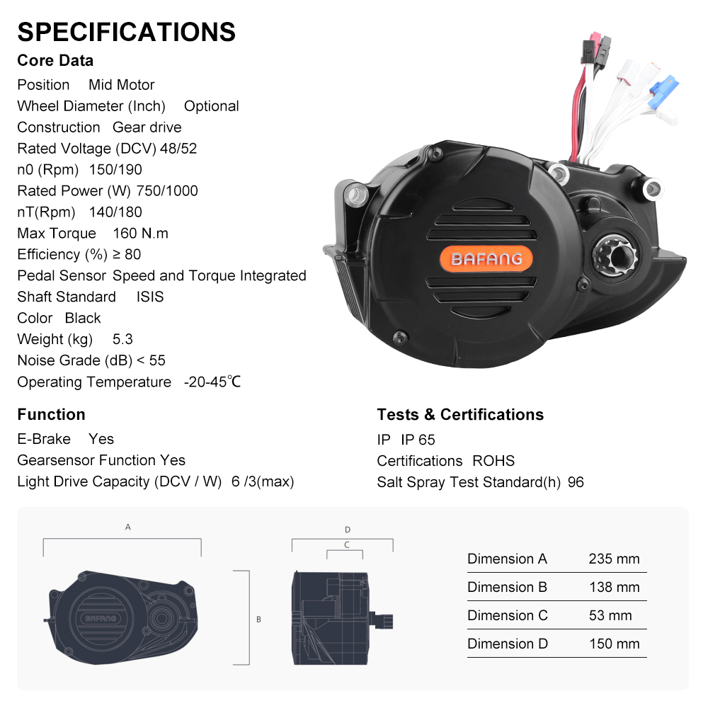 risunmotor M620 G510 48В 52В 1 – обзор и цена Mid Drive Conversion Kit 1000W